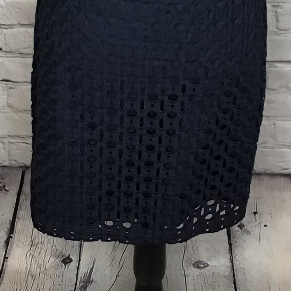 Kenar Navy Blue Eyelet Straight Skirt 2